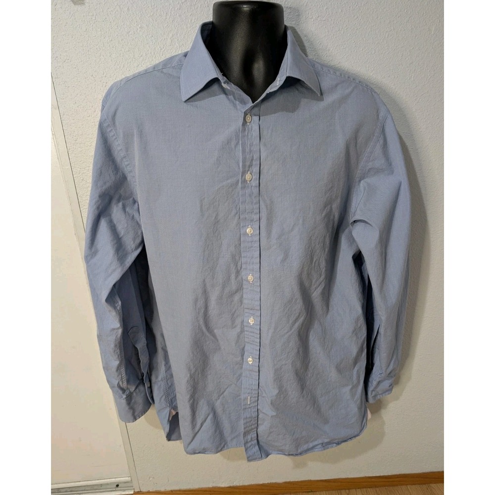 Thomas Pink London Dress Shirt Men 16.5 42 Blue 100%‎ Cotton Made UK